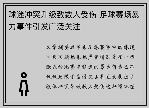 球迷冲突升级致数人受伤 足球赛场暴力事件引发广泛关注