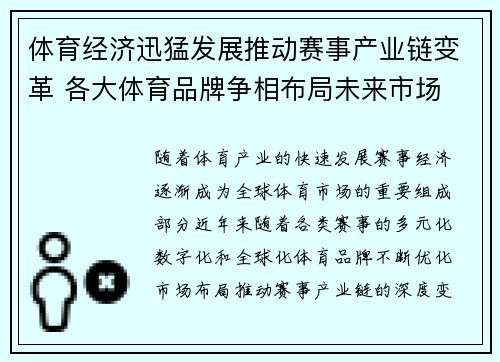 体育经济迅猛发展推动赛事产业链变革 各大体育品牌争相布局未来市场