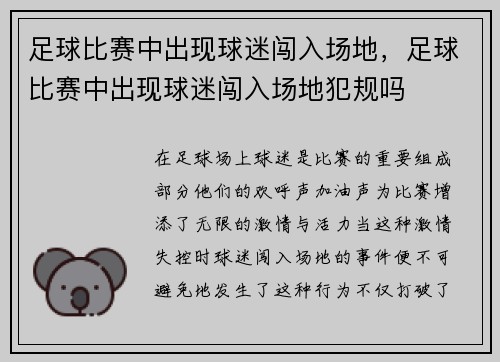 足球比赛中出现球迷闯入场地，足球比赛中出现球迷闯入场地犯规吗